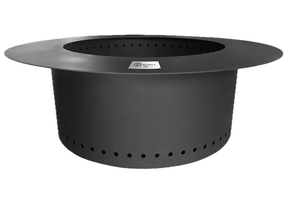 Burly Comfort II smokeless fire pit insert, 24-inch round stainless-steel unit.