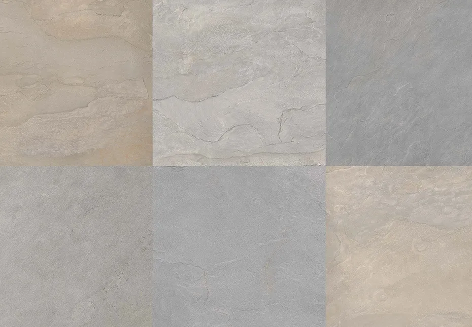 Bluestone, full color panel porcelain tiles featured in the products section.