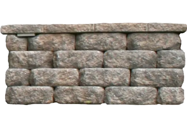 A wall of Regal Stone® RockFace retaining wall blocks featured in the Walls section.