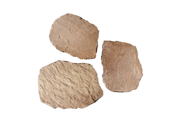 Three large irregular Superior Steppers stepping stones in warm beige, featured in the Rosetta Hardscapes section.