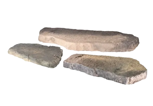 Set of three natural-looking pathway stepping stones, featured in the Rosetta Hardscapes products section.