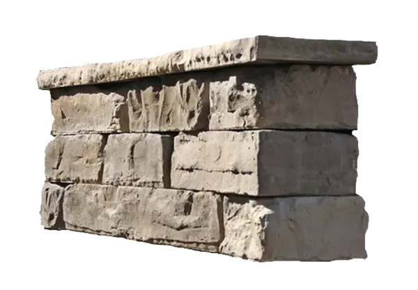 Rosetta Kodah wall blocks with clean lines and hewn edges, stacked ledge look. Featured in the Rosetta hardscapes section.