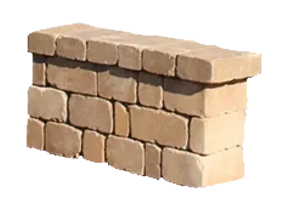 A section of a light brown brick Stonegate® retaining wall with a flat top by Newline Hardscapes.