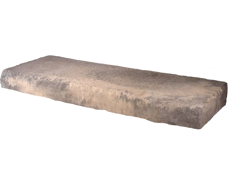 A textured square step stone unit with chiseled edges, featured in the Steps & Treads section of Newline Hardscapes.